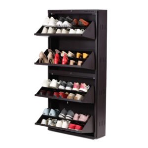 Metal Shoe Rack Double Decker Complete Set by Hangers Wala - 4 Rack Double Decker, Brown
