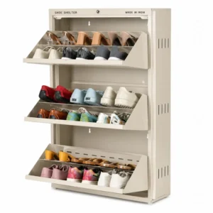 Metal Shoe Rack Double Decker Complete Set by Hangers Wala - 3 Rack Double Decker, Ivory