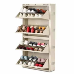 Metal Shoe Rack Double Decker Complete Set by Hangers Wala - 4 Rack Double Decker, Ivory