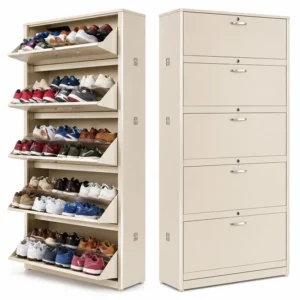 Metal Shoe Rack Double Decker Complete Set by Hangers Wala - 5 Rack Double Decker, Ivory